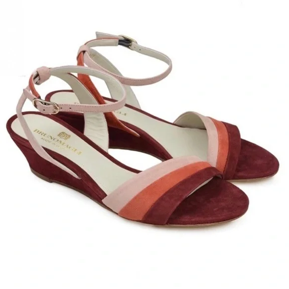 Bruno Magli CECI SUEDE WEDGE SANDAL-RUST COMBO NIB
